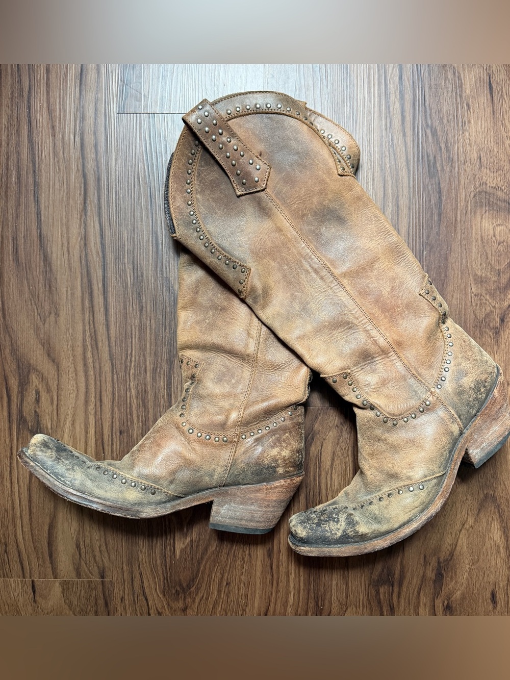 LIBERTY Black Distressed Brown Studded Boots
